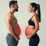 Front and side view of a fit man and woman showing muscle and fat distribution