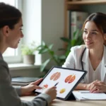 Professional nutritionist consulting with a patient in a modern office setting